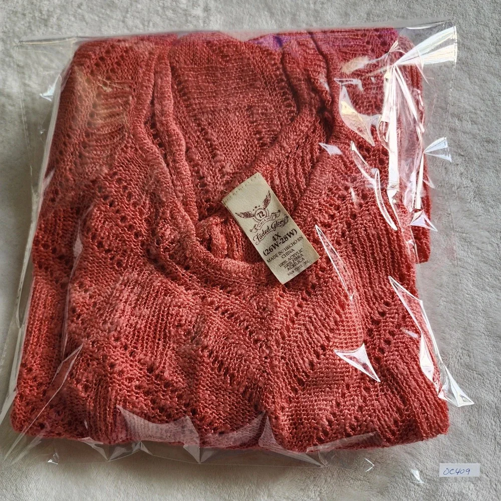 Faded Glory Cosmo Coral Pointelle Knit V-Neck Kimono Sleeve Sweater Top 4X Plus